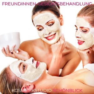 Gesichtsbehandlung Freundinnen Aktionen Kosmetikstudio Schönblick drei Frauen Gesichtsmaske