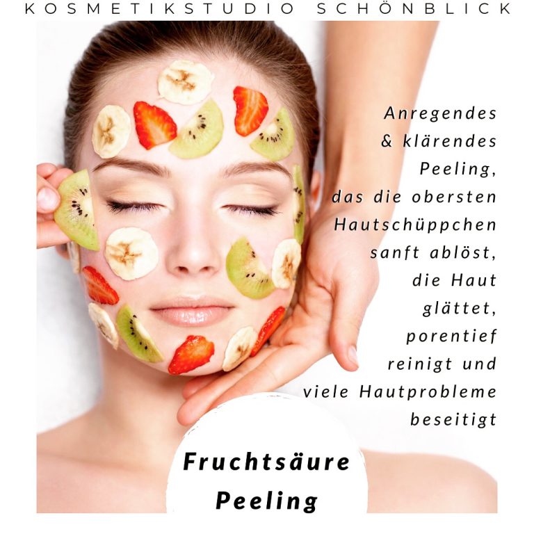 Frau Gesichtsmaske mit Früchten Säure Peeling Kosmetikstudio Schönblick